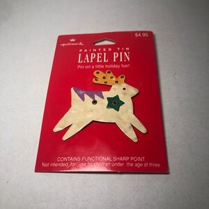 Hallmark Painted Tin Reindeer with a Star Brooch or Lapel Pin Christmas NEW
